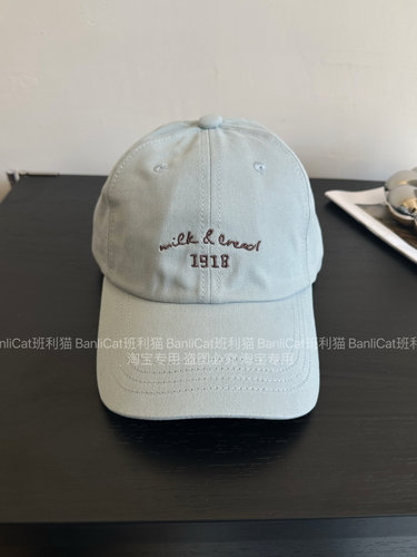 BanliCat显白浅蓝色字母棒球帽女春夏显脸小鸭舌帽男遮阳软顶帽子