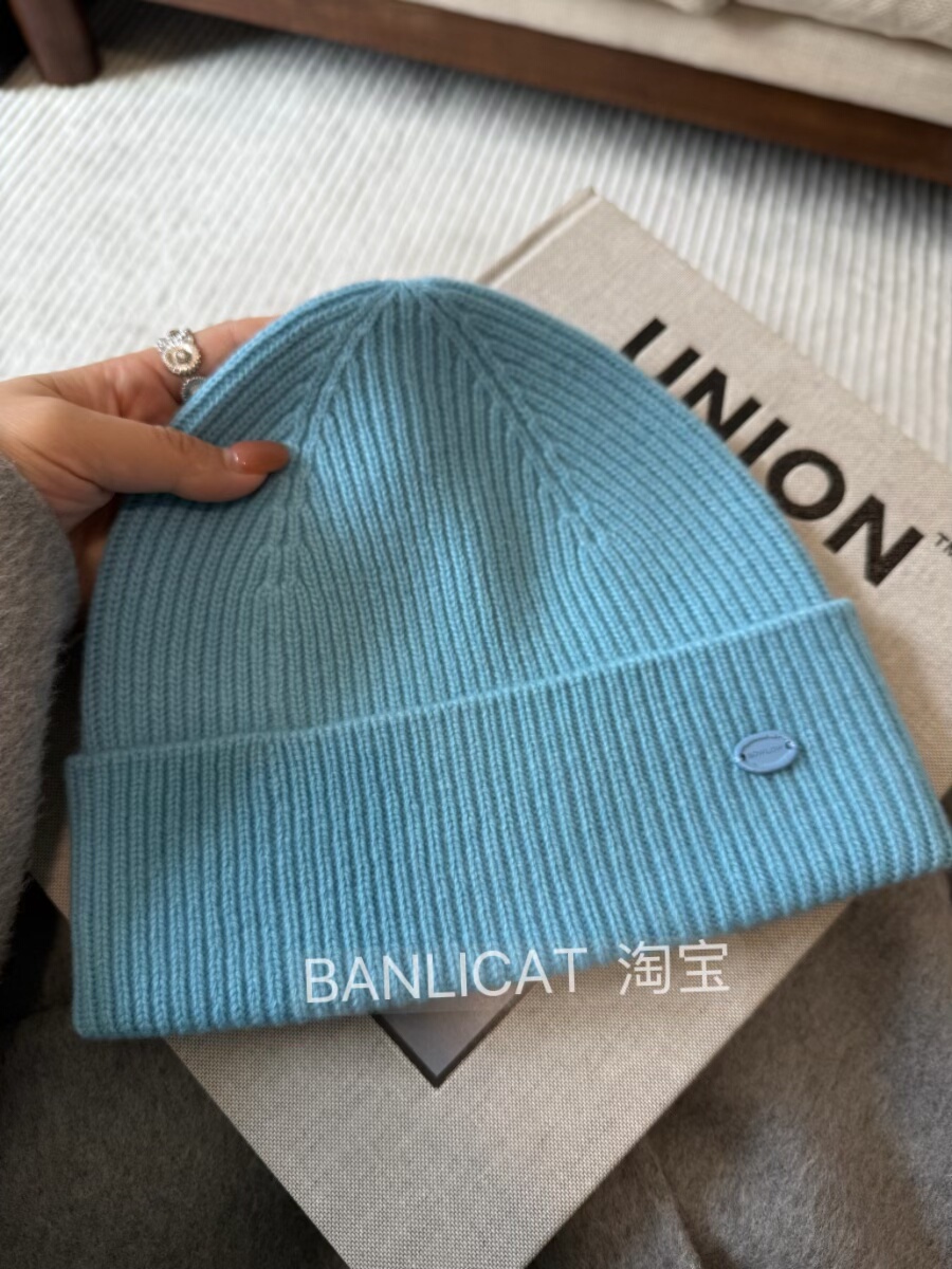 100%羊毛帽韩版秋冬显白奶蓝色毛线针织帽子男女学生情侣帽子保暖