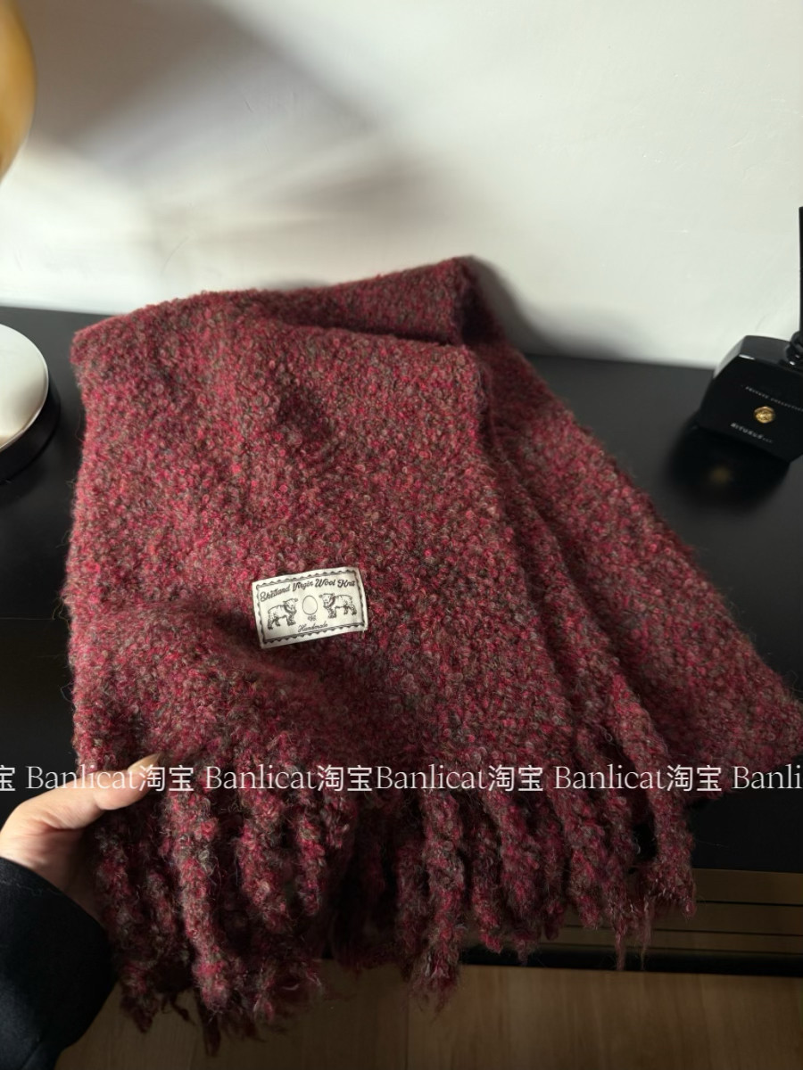 BanliCat显白安克拉红羊毛混纺圈圈围巾女冬季保暖韩围脖男长披肩