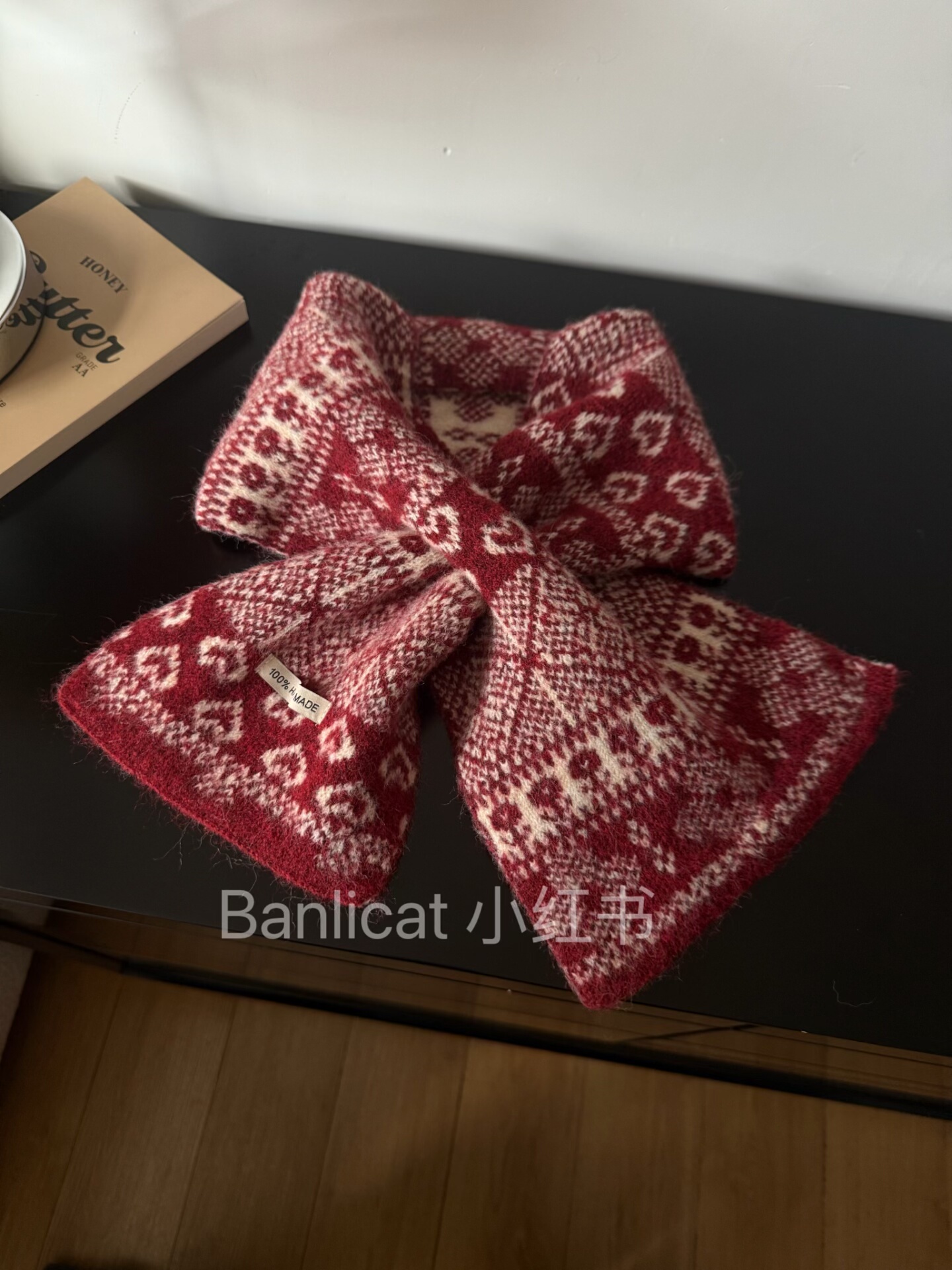 氛围感红色格子羊毛混纺围巾男女韩版秋冬保暖百搭针织围脖披肩礼