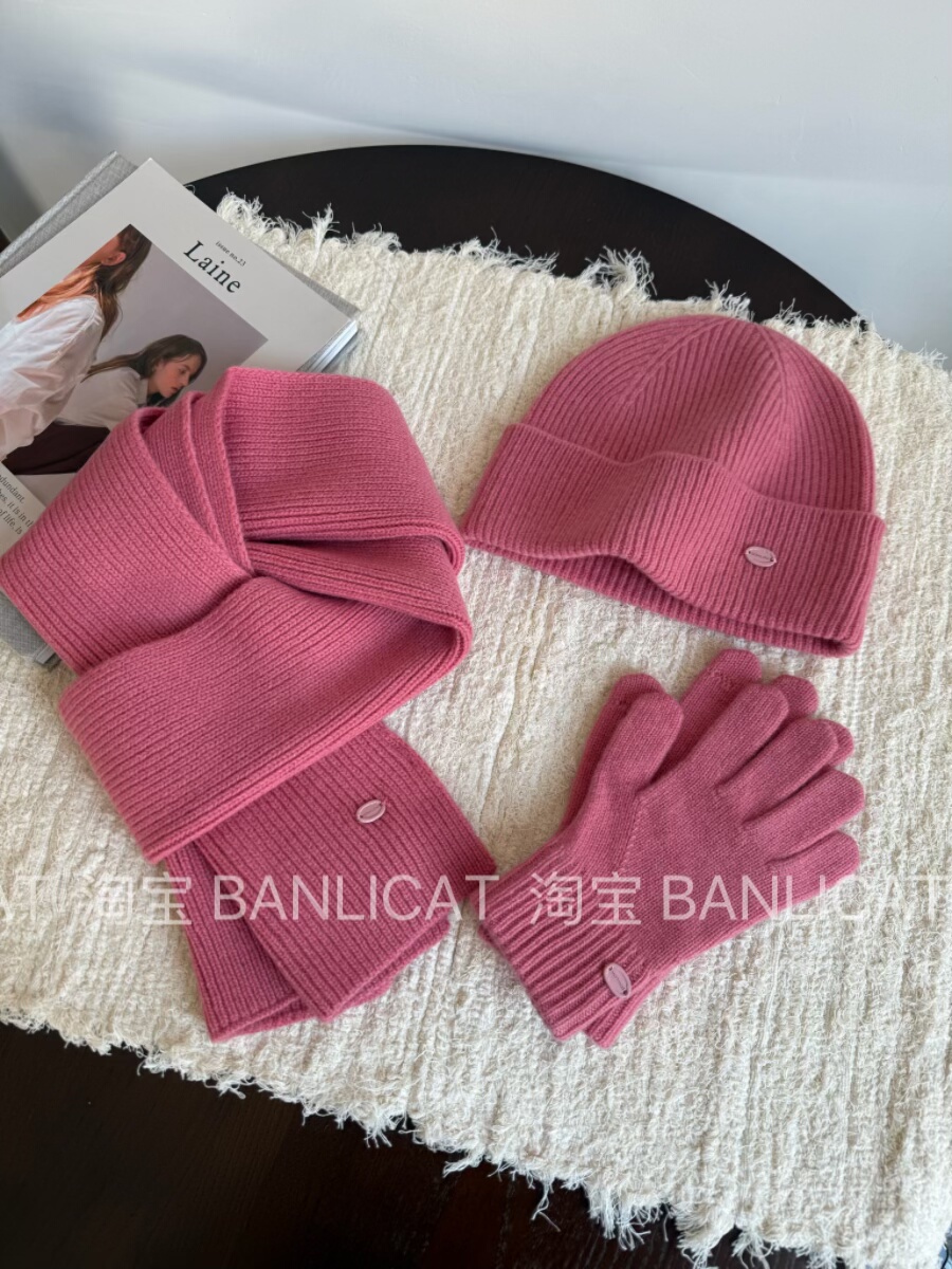 超美减龄～100%羊毛显白韩粉围巾女友礼物秋冬保暖针织毛线帽套装