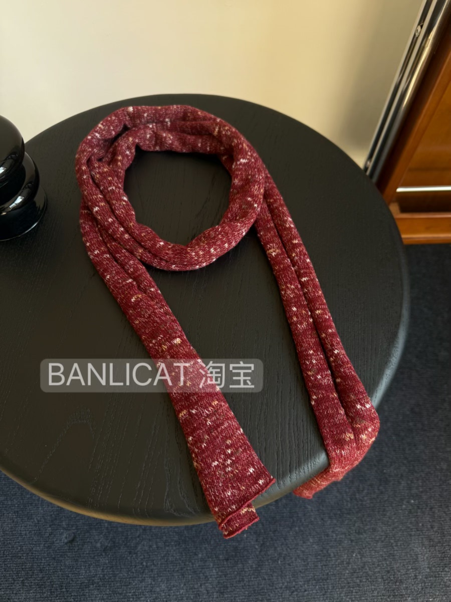 BanliCat复古氛围感红色细闪细长条针织围巾女秋冬领巾披肩小围脖