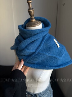 高级感保暖毛线围巾 显白蓝色交叉针织围脖男女冬季 BanliCat 韩版