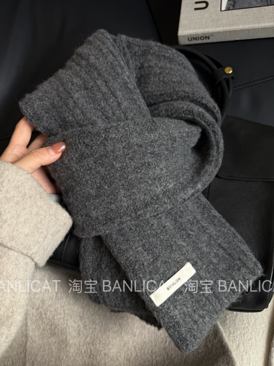 BanliCat高品质羊毛混纺深灰色围巾男女韩国ins纯色针织保暖披肩