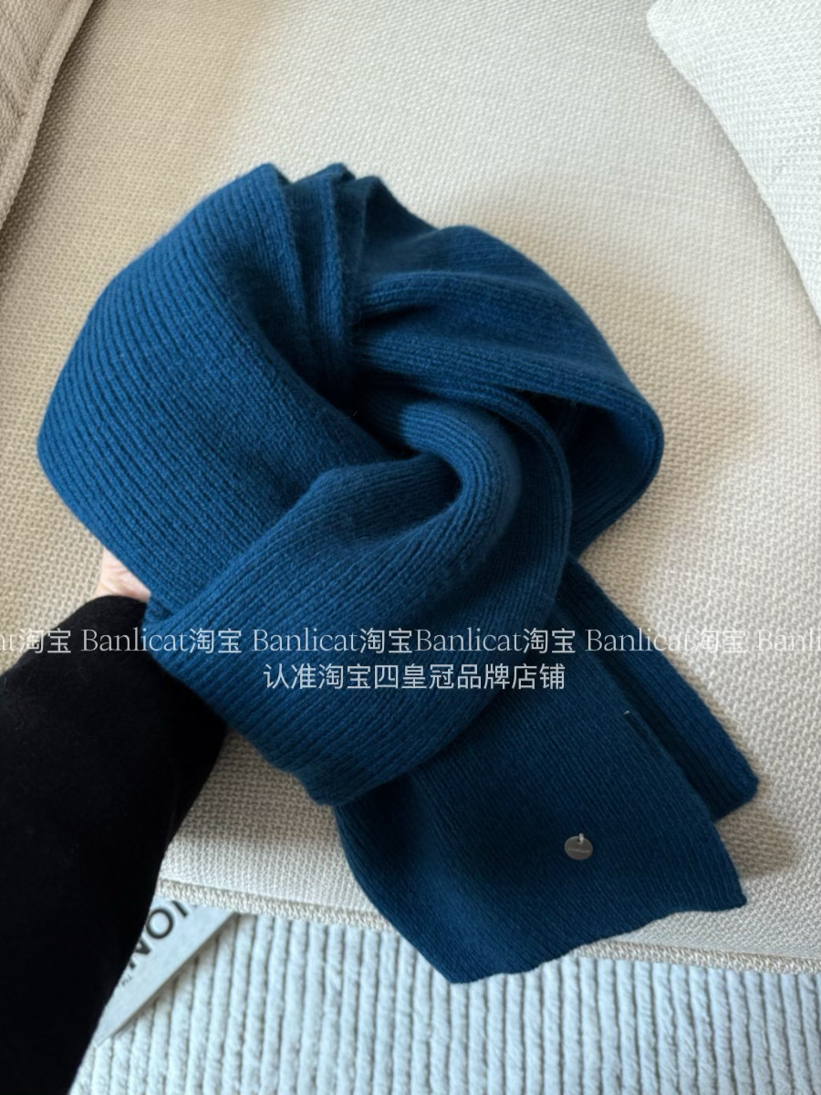 BanliCat 软糯显白墨蓝羊毛围巾男女情侣款兔绒围脖冬季加厚保暖