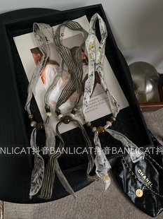 2026春夏新款 复古绿色碎花布料装饰项链长款细围巾女氛围感出片