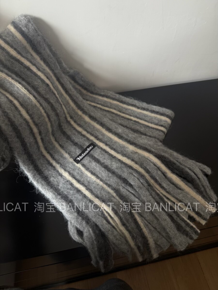 BanliCat 英伦氛围感出片灰白色加长围巾男女秋冬含羊毛披肩围脖