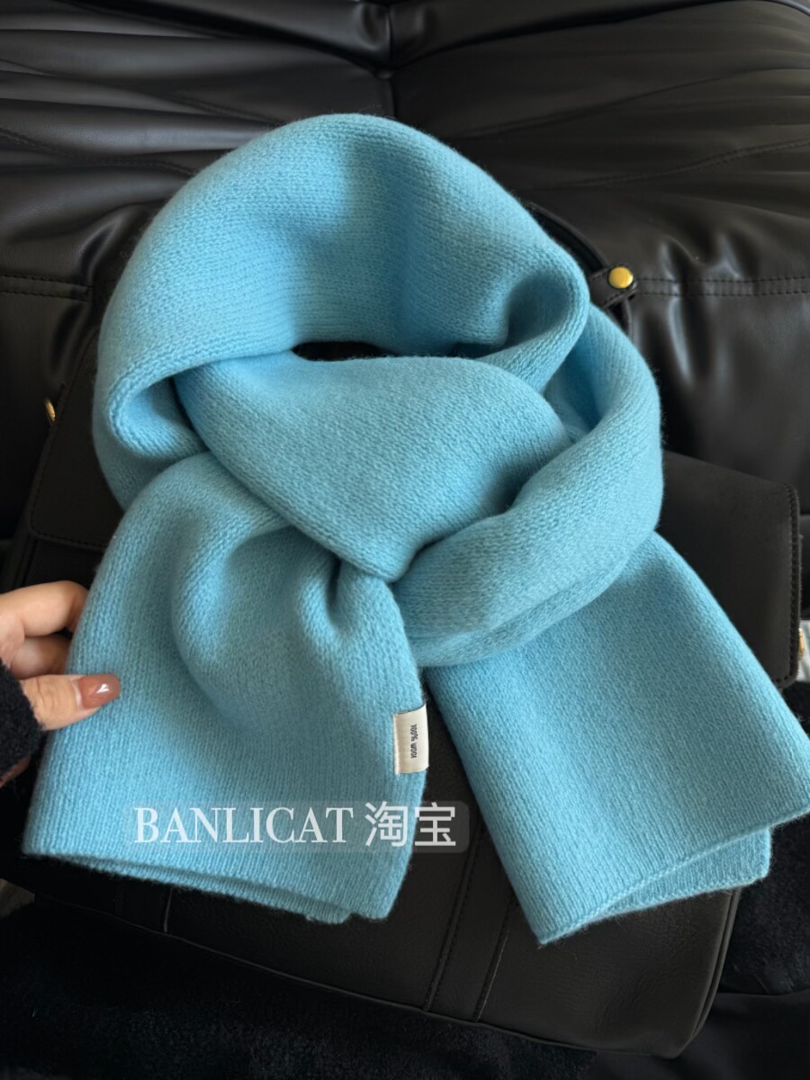 100%羊毛围巾女韩系ins风纯色针织毛线围脖秋冬保暖百搭学生情侣