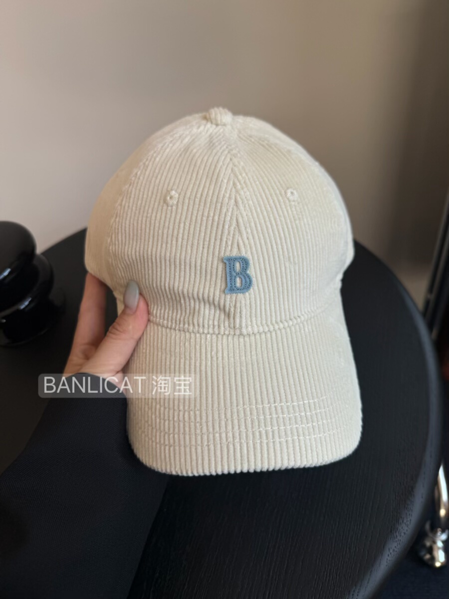 BanliCat秋上新 灯芯绒字母B棒球帽女显脸小鸭舌帽男韩氛围感百搭