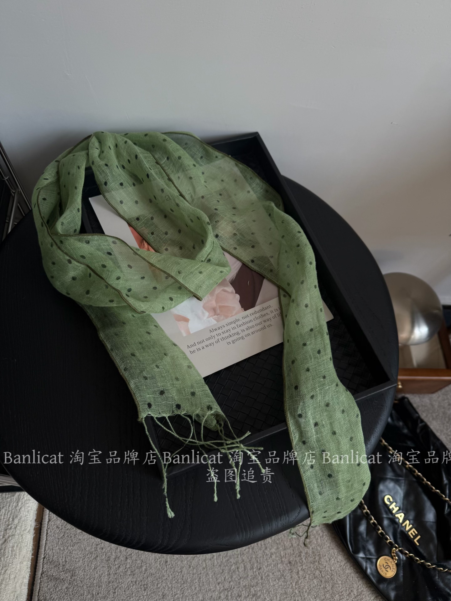 BanliCat 春夏超出片绿色波点轻薄丝巾女26年新棉麻细长流苏围巾