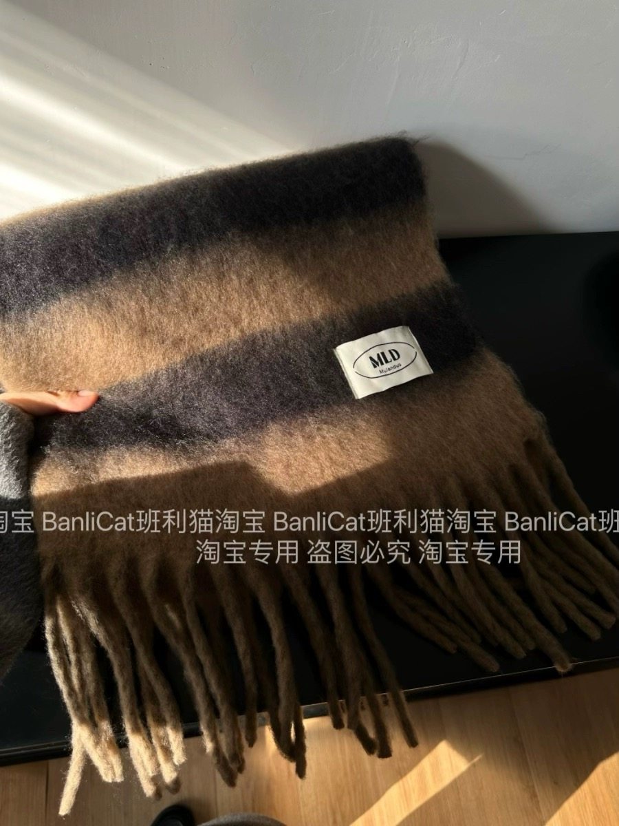 Banlicat2024秋冬保暖软糯加厚加大横条撞色流苏围巾男女情侣围脖
