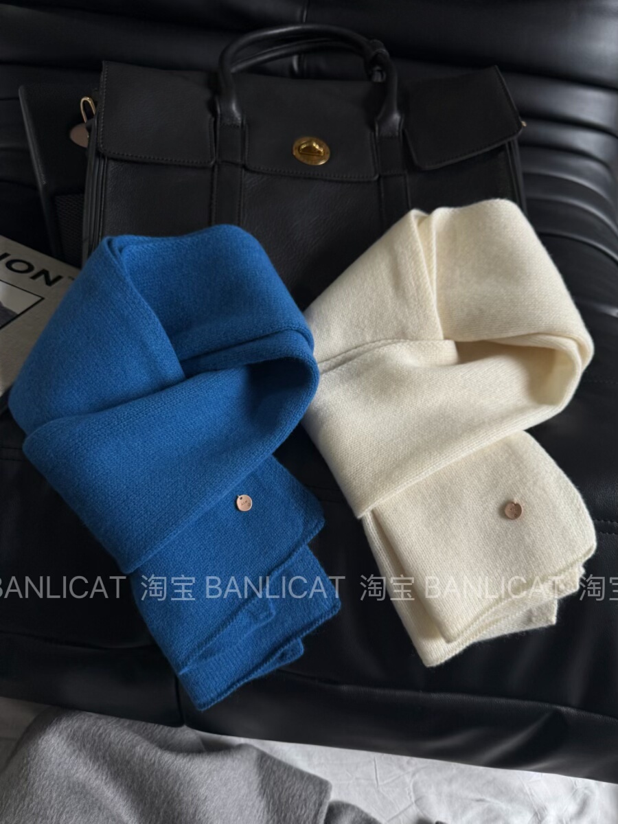 100%羊毛显白蓝围巾 情侣百搭纯色针织毛线围巾男女冬季保暖围脖