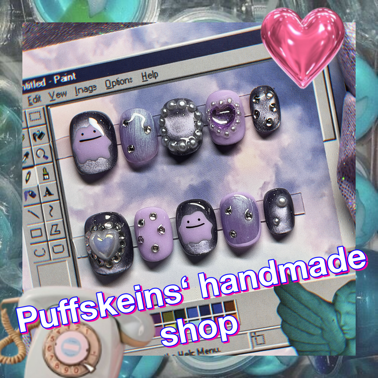 thumbnail for [Puffskeins Customized] + Changelings 2.0 + Purple Hand-painted Cat's Eye Cute Nail Wearable Nail Finished Product