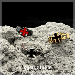 Syou朋克闪电铁十字钛钢戒指男生欧美摇滚配饰小众女生尾戒哥特