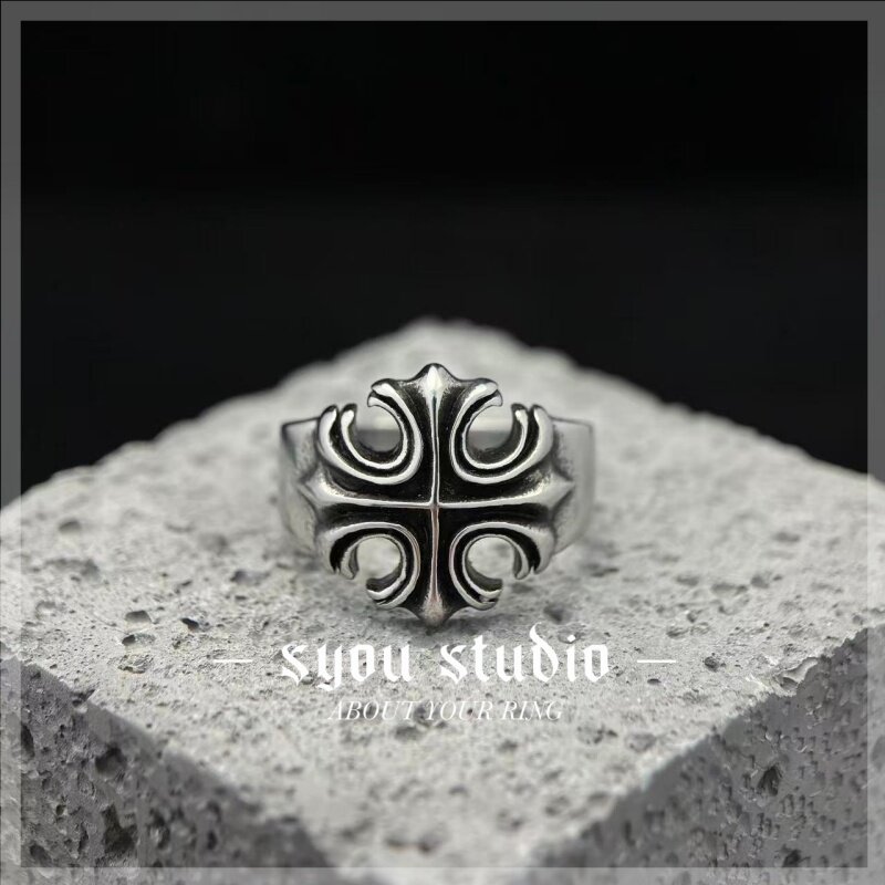 Syou复古十字架戒指钛钢简约