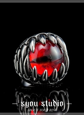 Syou獠牙红眼朋克钛钢戒指