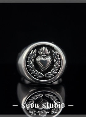 复古圣火心印章钛钢戒指