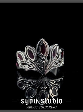 暗红雀羽滴胶钛钢不掉色复古戒指