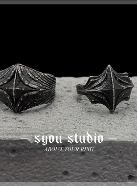 Syou复古十字小众设计钛钢做旧戒指欧美哥特风男士饰品百搭大码