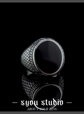 Syou中性不锈钢复古简约网格戒指
