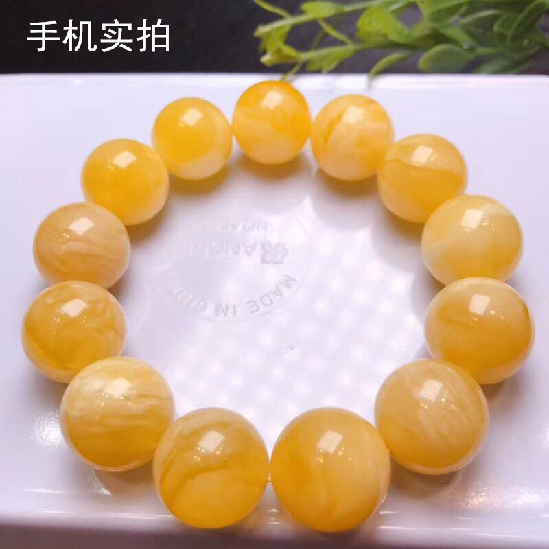 天然原矿蜜蜡手串单圈俄料满蜜鸡油黄白花 男女款108颗多圈手链