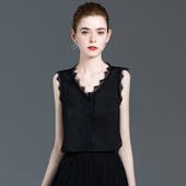 黑色t恤女夏雪纺洋气小衫 吊带背心女缎面真丝上衣女夏季 2026新款