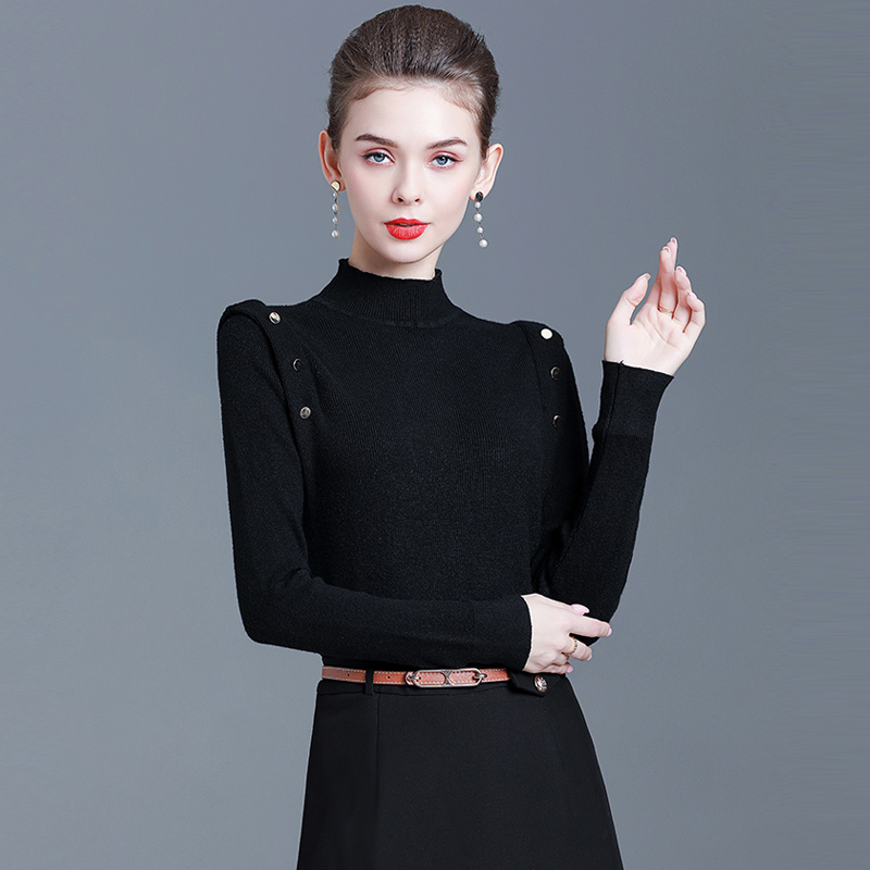 黑色毛衣加厚针织内搭上衣打底衫