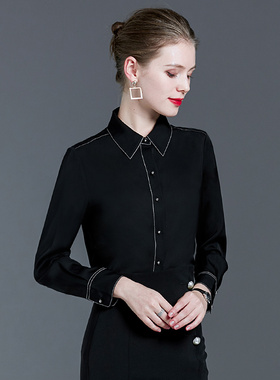 黑色衬衫女长袖气质职业时尚洋气2025新款上衣秋冬法式加绒衬衣秋