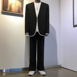 春季帅气百搭帅气休闲西装男韩版潮流无领西服外套XZ18-P105图片