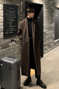 秋冬ulzzang加厚腰带款毛呢大衣男韩版宽松呢外套现货FK558-P135图片
