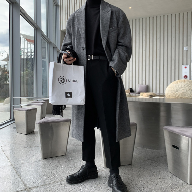 冬季潮流加厚毛呢大衣男落肩中长款韩版宽松风衣外套FK800-P155，男装毛呢大衣，四季星座713