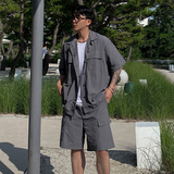 夏季轻薄短袖衬衫套装男韩版宽松二件套短裤衬衣一套CT767-P85，男装衬衫，四季星座713
