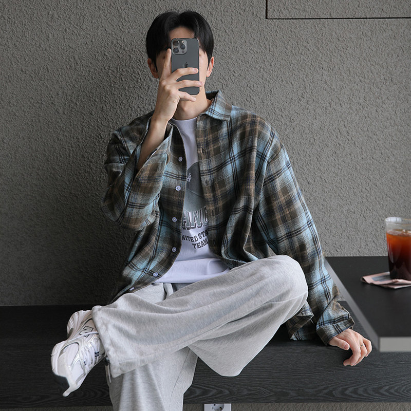 春季高品质帅气格子长袖衬衫男韩版衬衣休闲打底衫CT09-P50，男装衬衫，四季星座713