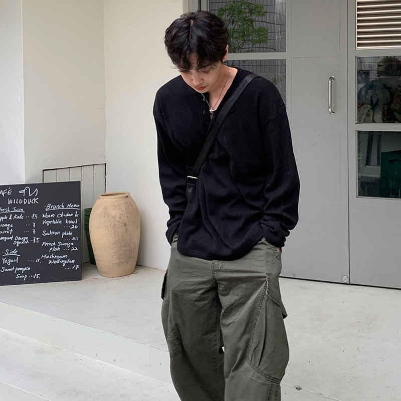 春夏高级感竖条纹长袖T恤男针织衫ins防晒体恤打底衫CT186-P45,男装T恤,四季星座713