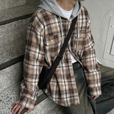 春oversize高品质韩格子连帽长袖衬衫男韩版宽松衬衣CT111-P65，男装衬衫，四季星座713