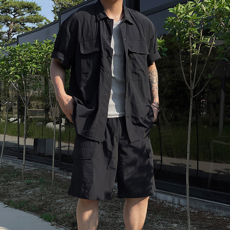 夏季轻薄短袖衬衫套装男韩版宽松二件套短裤衬衣一套CT767-P85,男装衬衫,四季星座713