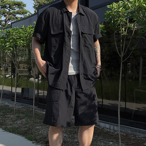 夏季轻薄短袖衬衫套装男韩版宽松二件套短裤衬衣一套CT767-P85图片
