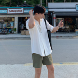 夏季垂感古巴领短袖衬衫男韩版宽松青年休闲海边衬衣潮CT05-P45，男装衬衫，四季星座713