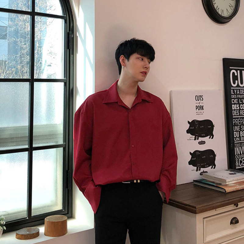 春季高品质垂感双层领长袖衬衫男韩版衬衣休闲打底衫FC158-P55，男装衬衫，四季星座713