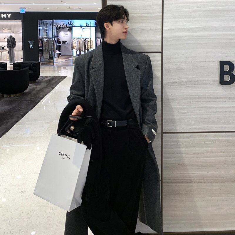 秋冬ulzzang高质量毛呢大衣男韩版宽松呢子外套现货FK516-P135，男装毛呢大衣，四季星座713