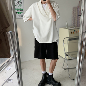 夏季oversizet垂感气质短袖衬衫男韩版宽松网红休闲衬衣CT26-P45图片