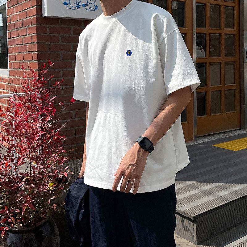 春夏季简约刺绣短袖T恤男韩版宽松休闲潮落肩打底衫CT85-P30,男装T恤,四季星座713