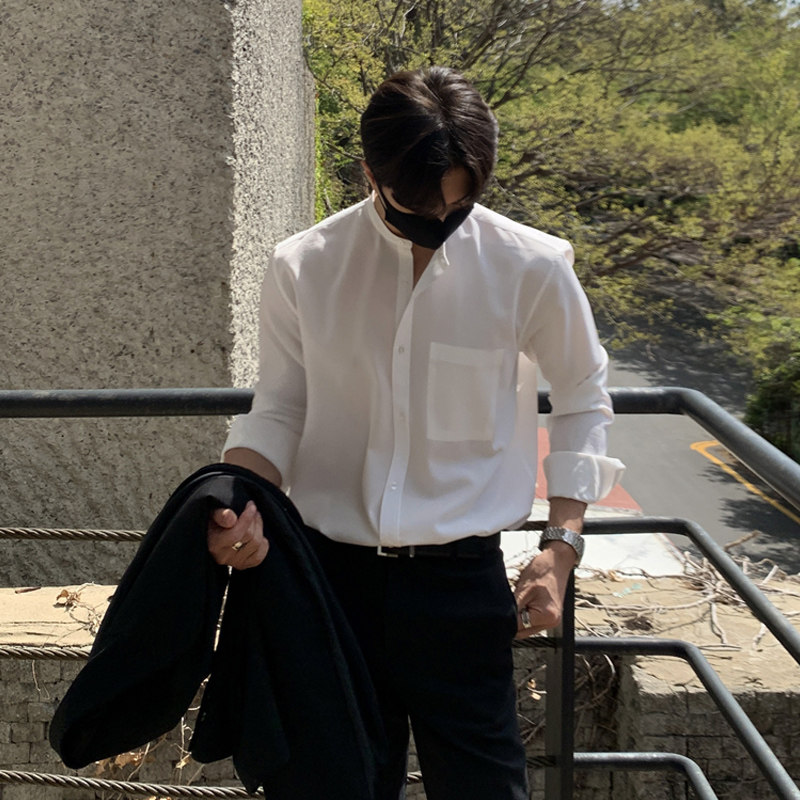 春夏垂感立领长袖衬衫韩版宽松衬衣帅气潮流气质打底衫FC171-P55,男装衬衫,四季星座713