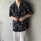夏季夏威夷垂感冰爽短袖衬衫男韩版宽松海边树叶衬衣CT52-P45，男装衬衫，四季星座713
