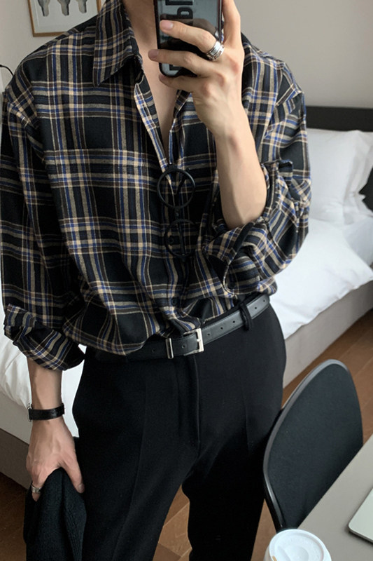 春秋季帅气格子长袖衬衫男韩版衬衣休闲打底衫FC169-P50,男装衬衫,四季星座713