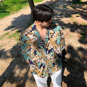 夏季高级感夏威夷垂感碎花短袖衬衫男宽松海边衬衣CT277-P45，男装衬衫，四季星座713