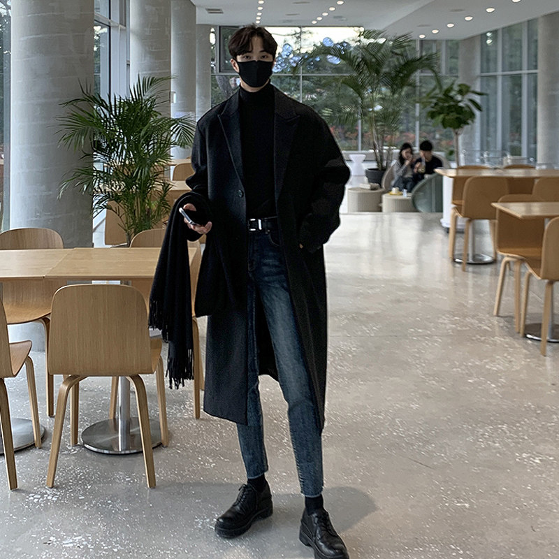 冬季气质加厚毛呢大衣男落肩中长款韩版宽松风衣外套FK800-P135，男装毛呢大衣，四季星座713