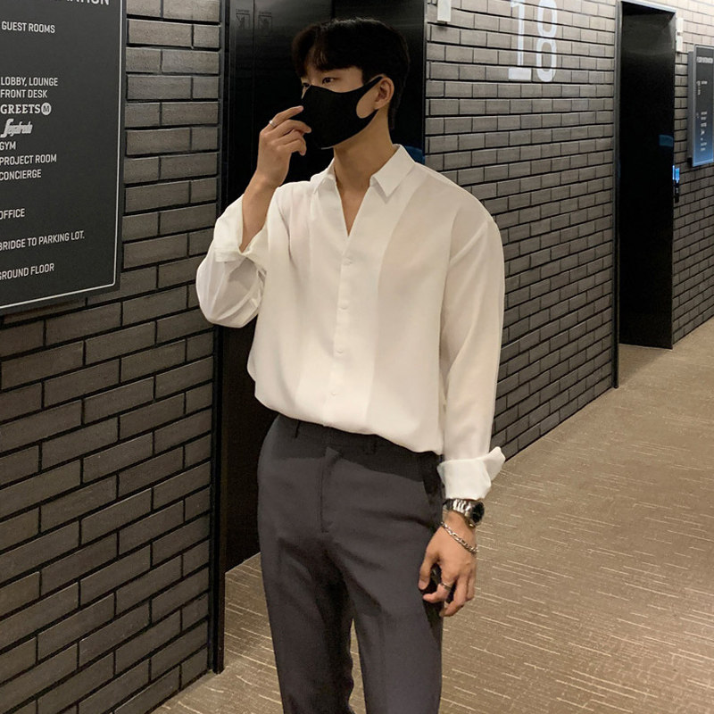 春季ulzzang帅气垂感长袖衬衫男韩版衬衣休闲打底衫FC165-P55,男装衬衫,四季星座713