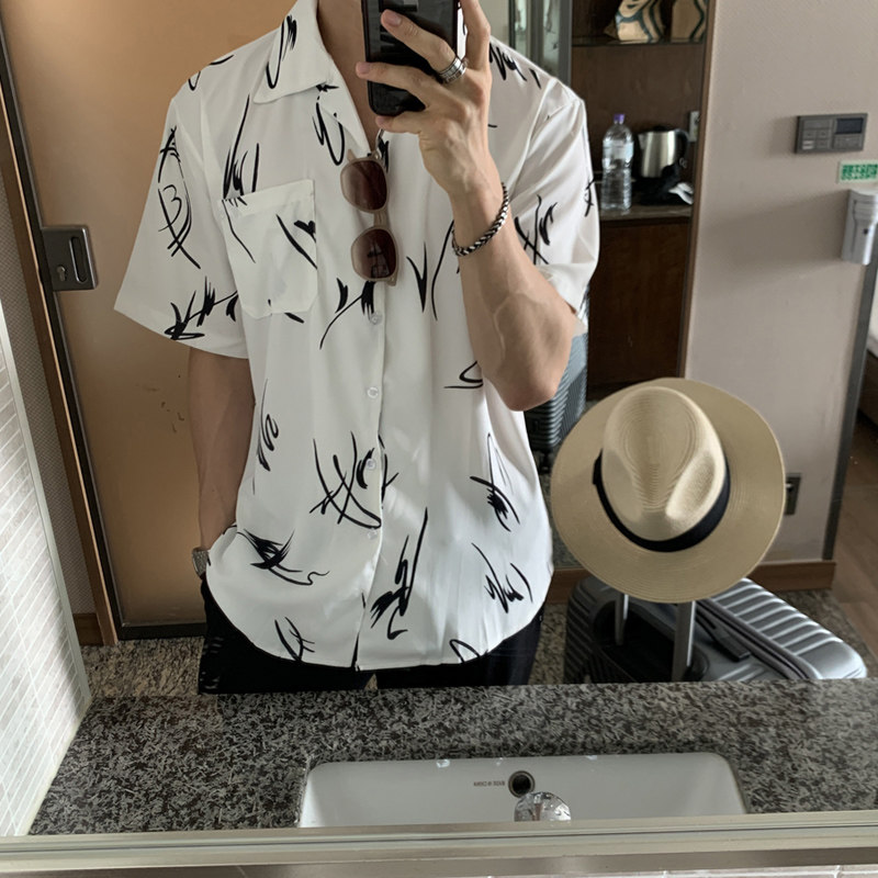 夏季新品ulzzang垂感短袖衬衫男韩版宽松气质衬衫CT29-P45，男装衬衫，四季星座713
