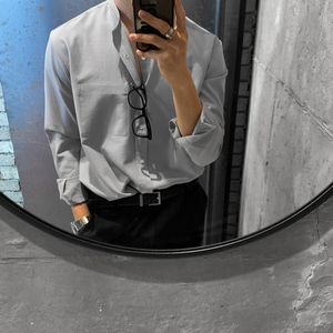 春夏垂感立领长袖衬衫韩版宽松衬衣帅气潮流气质打底衫FC171-P55，男装衬衫，四季星座713